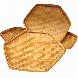 Vintage Set of 4 Split Bamboo Hexagonal Flat Baskets Chargers Plates Trays
